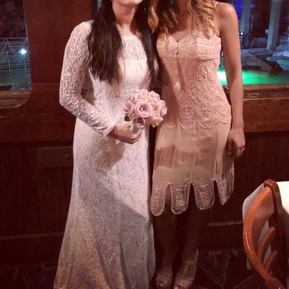 SUE WONG dusty rose colored dress beaded 1920s style Size S/M has a small stain - Picture 15 of 15